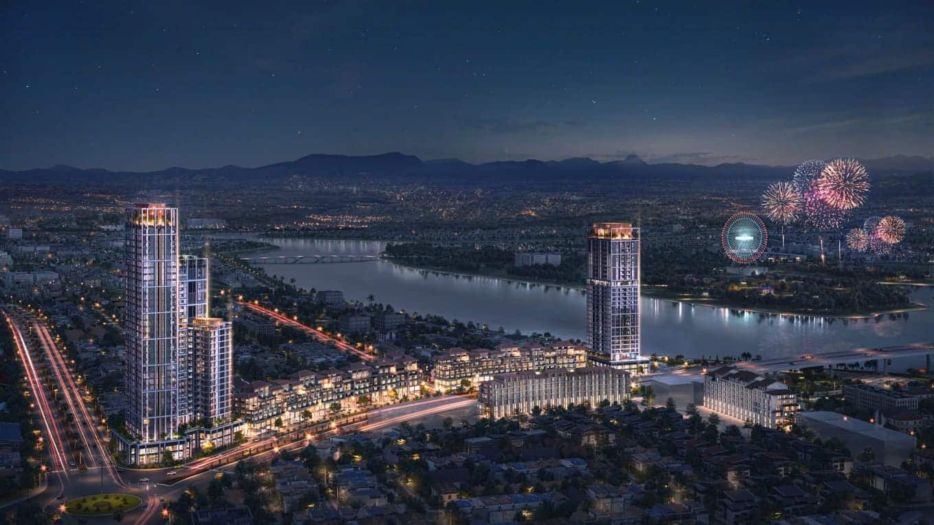 Kiến trúc thiết kế Sun Cosmo Residence Da Nang nhìn từ xa.