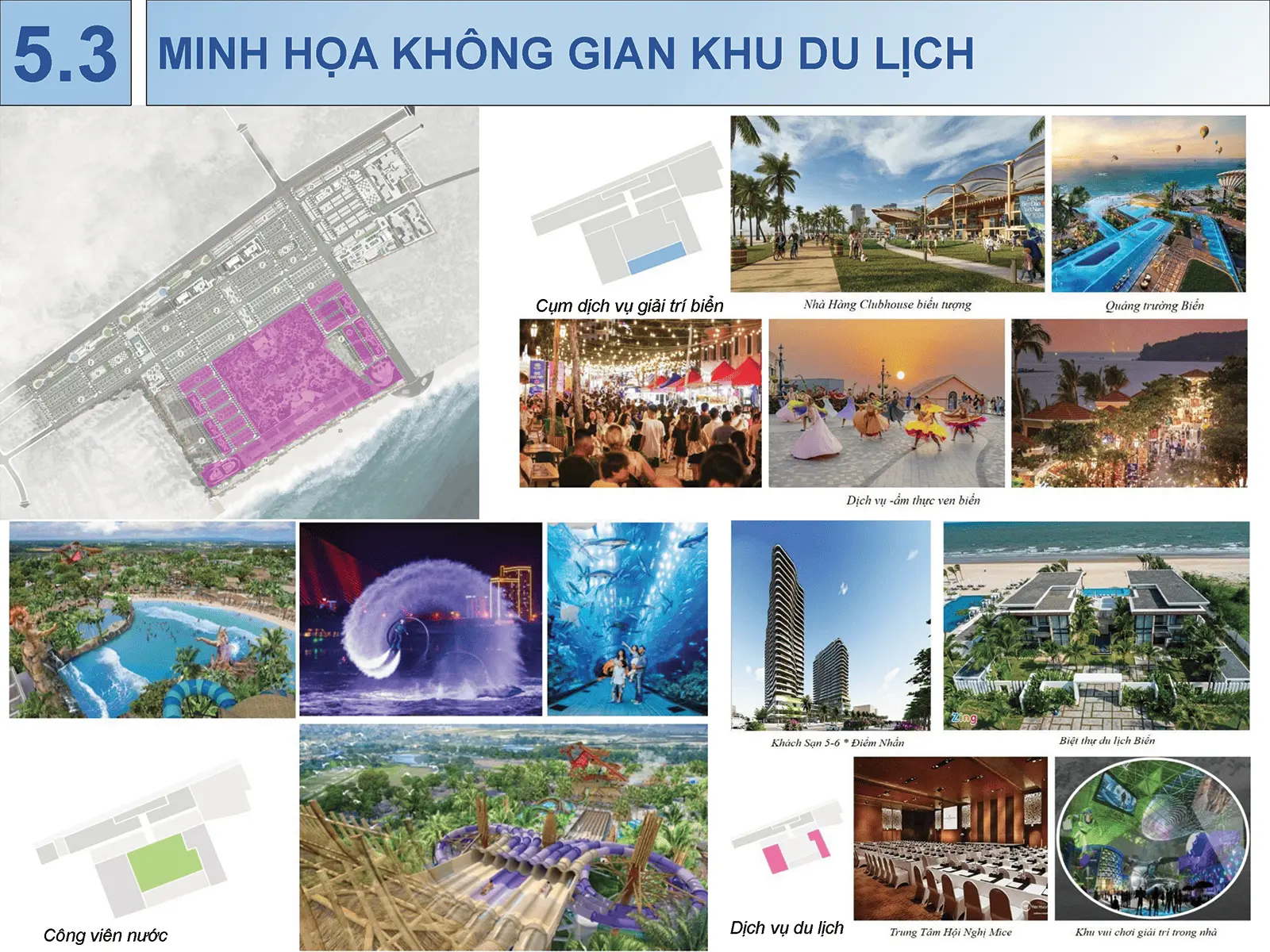 Minh họa không gian khu du lịch Sun Group Vũng Tàu với thiết kế đa dạng và hiện đại.