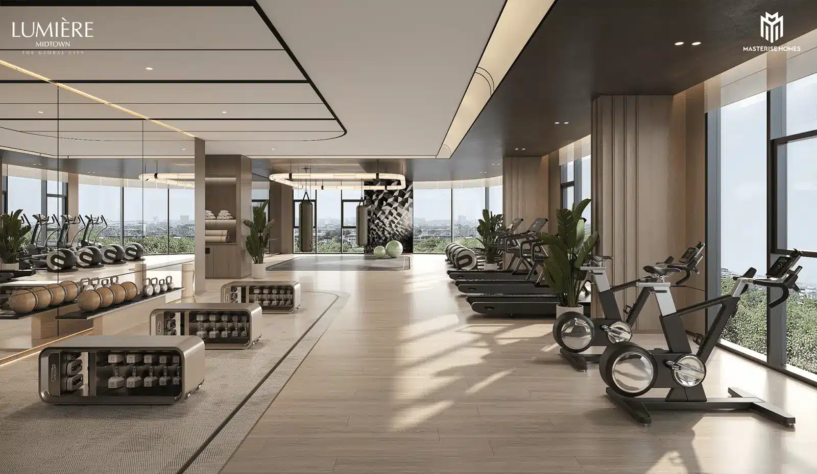 Phòng Gym hiện đại tại LUMIÈRE Midtown, nơi cư dân được tận hưởng tiện ích đẳng cấp ngay dưới chân nhà.