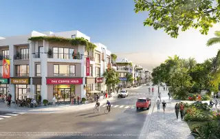 Phối cảnh khu phố thương mại sầm uất tại Vinhomes Green City, nơi kết nối giao thương và tiện ích hoàn hảo.