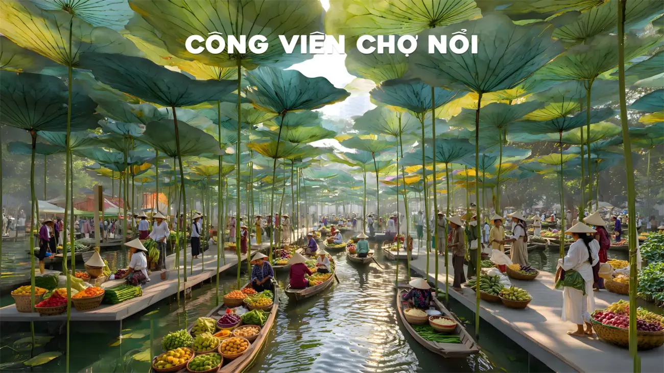 Chợ nổi dưới tán sen lớn: Khung cảnh sôi động của giao thương truyền thống.