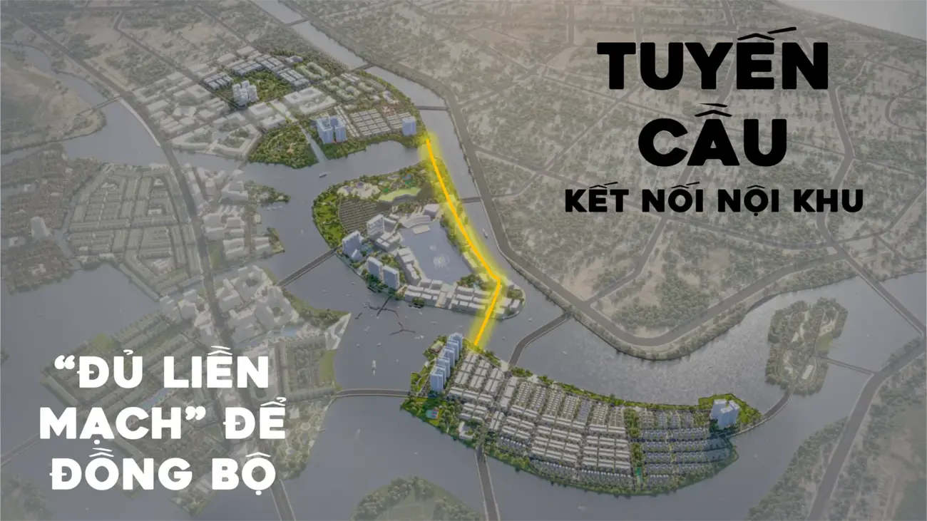 Khu đô thị với tuyến cầu kết nối nội khu, đảm bảo sự đồng bộ và lưu thông thuận tiện.